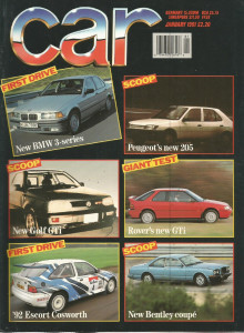 CAR MAGAZINE 1991 JAN - GOLF Gti, ESCORT COSWORTH, BENTLEY COUPE